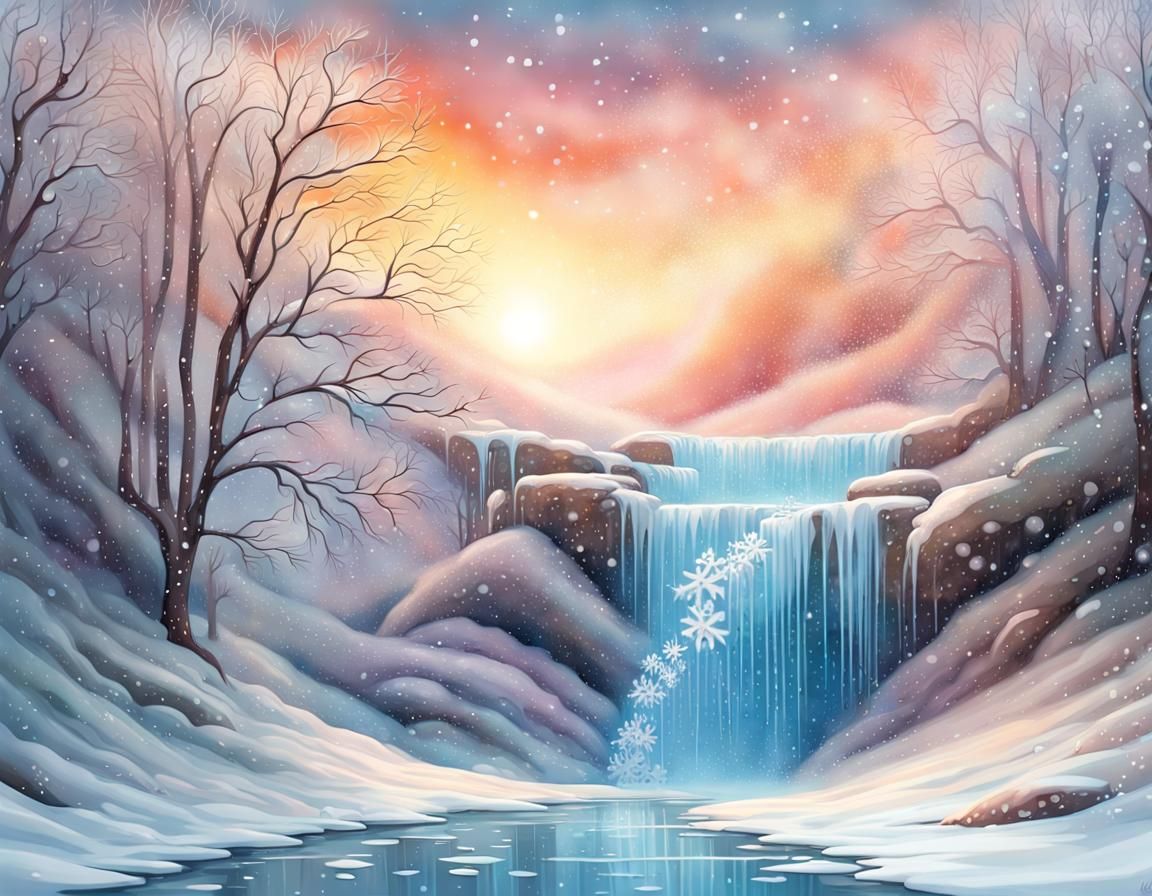 Dreamy Winter Riverscape in Soft Pastels