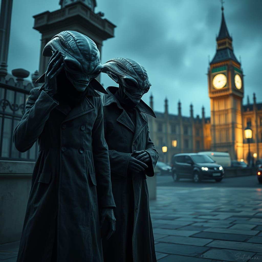 Ominous Aliens Outside Parliament: Rutkowski Style