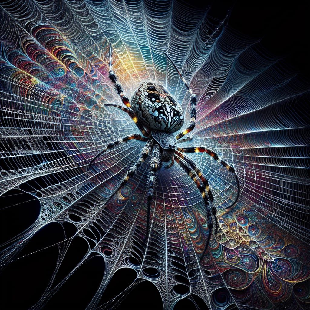 Spectacular Spider on Iridescent Web in Photorealistic Style