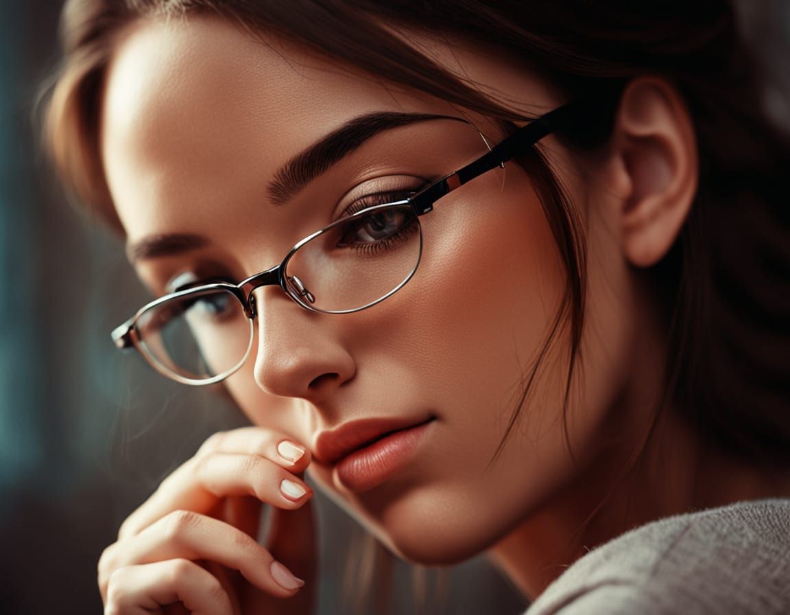 Dreamlike Macro Portrait of Woman Removing Glasses