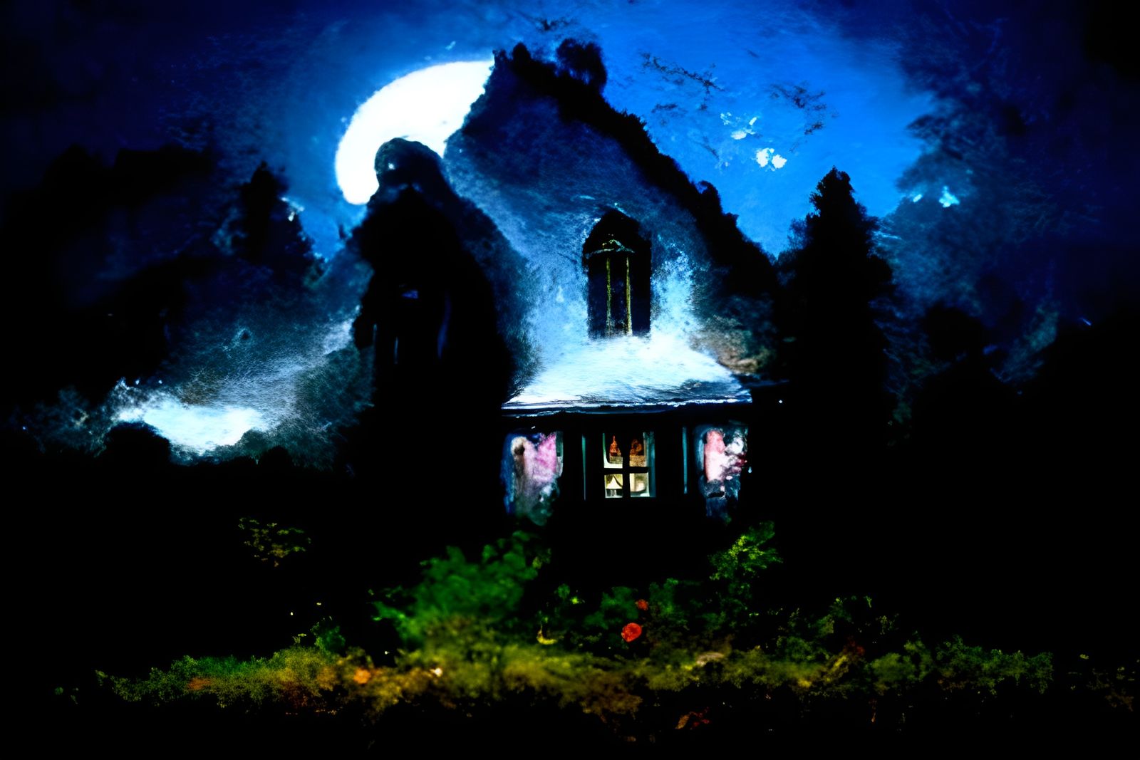 Haunted Cottage in Dark Woods: Ethereal Fantasy