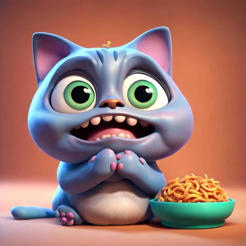 a hungry Obese cat begging food