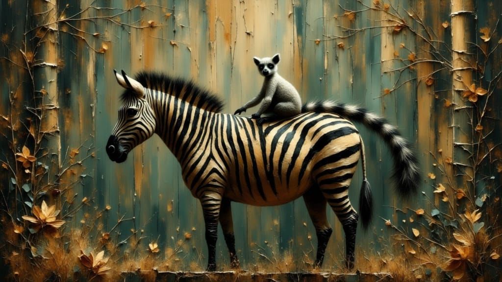 Greater Bamboo Lemur Blends With Zebra Tail in Serengeti