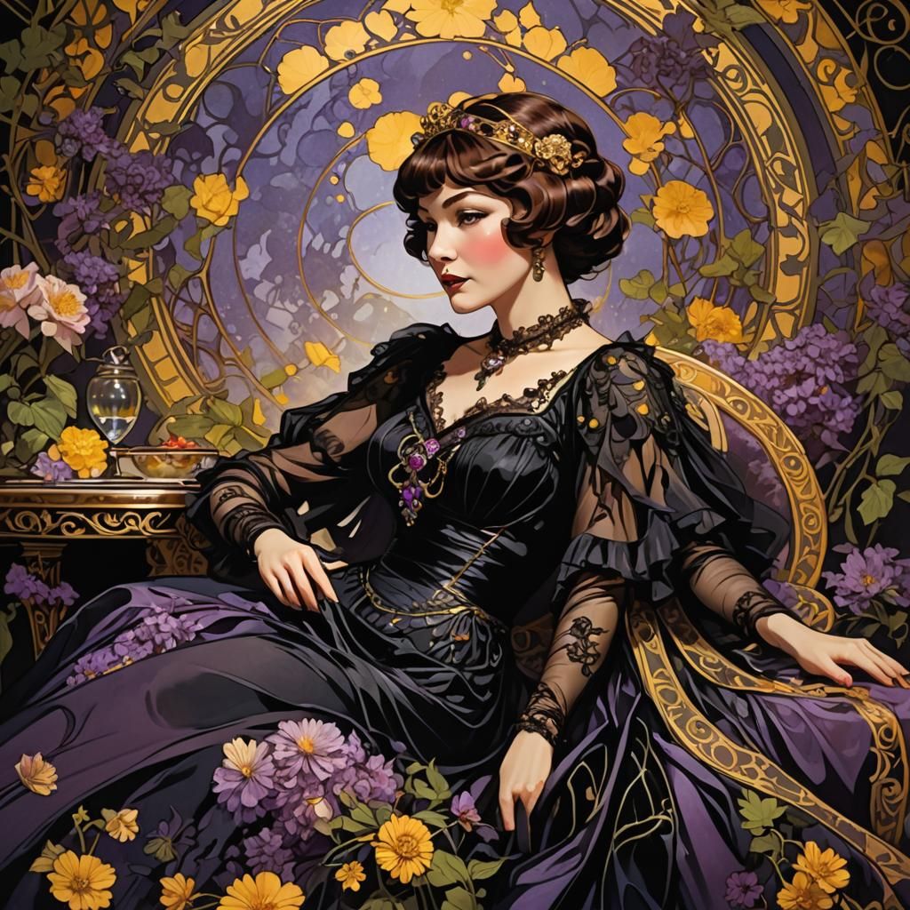 Claudette Colbert in Dark Fantasy Art Nouveau Style