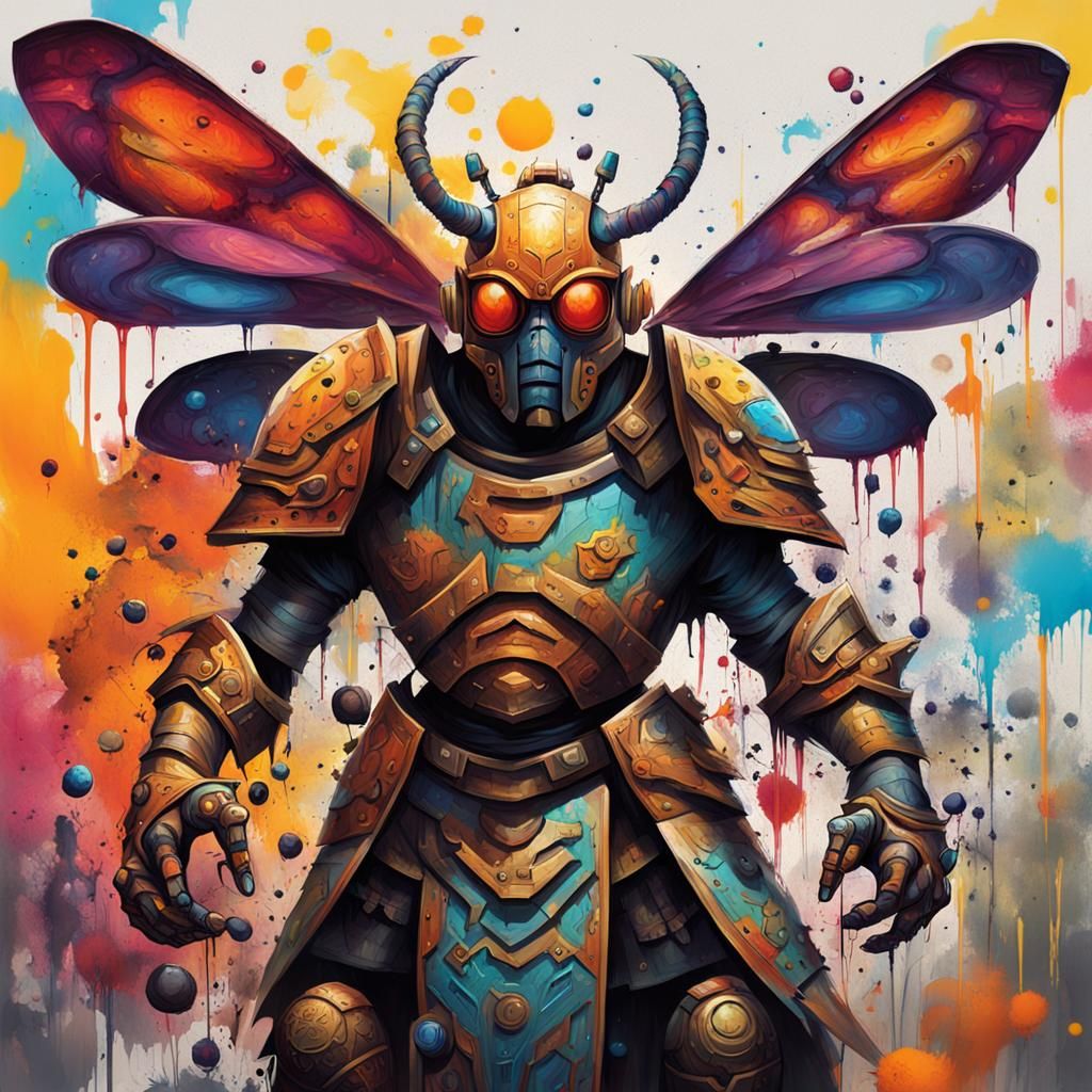Insect Warrior with Maul and Shield, Graffiti Art