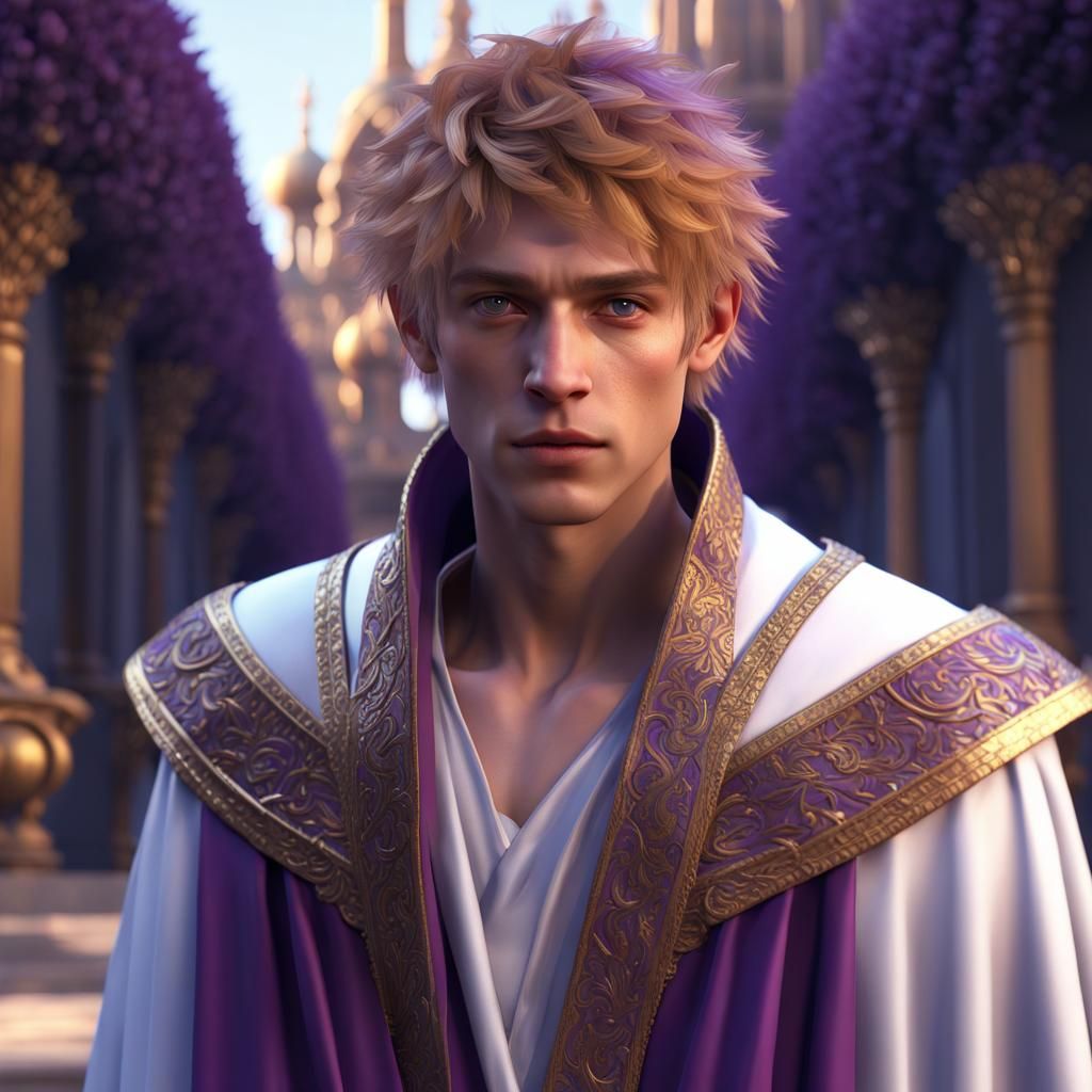 Beautiful Young Man in Scholar's Robe: Detailed Digital Art