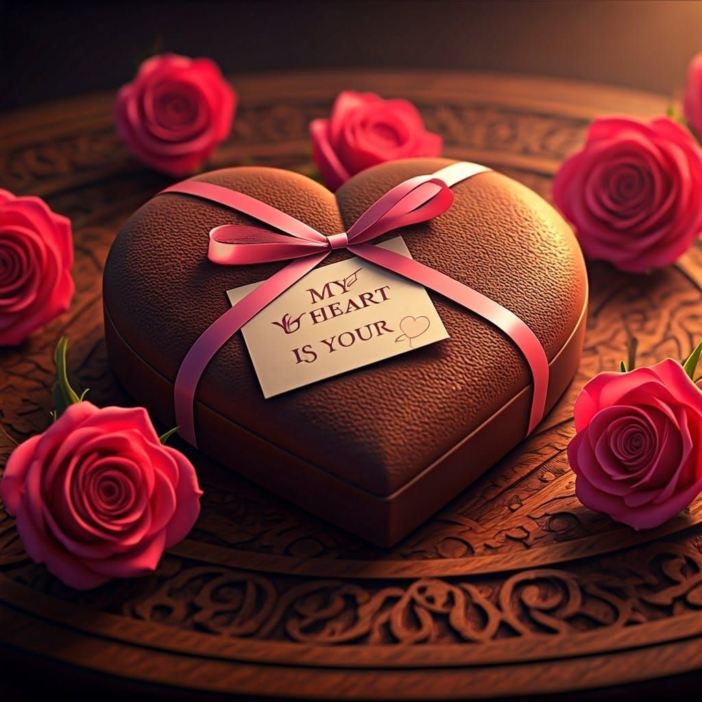 Whimsical Chocolate Heart Scene in Detailed Matte Painting S...