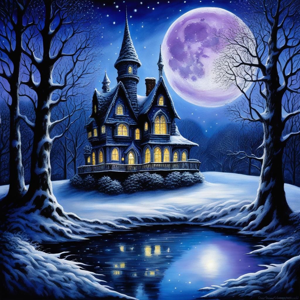 High Gothic House in Winter Blizzard