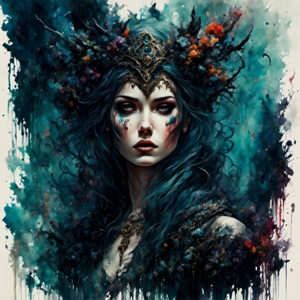 Beautiful Witch in Abstract Art Style