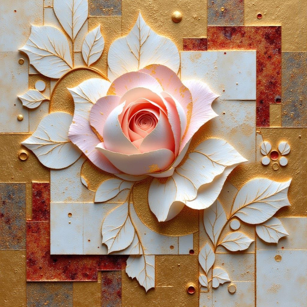 Intricate Kirigami Rose in Klimt Style