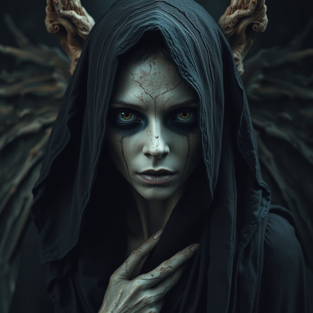 Gothic Angel of Death in Haunting Portrait
