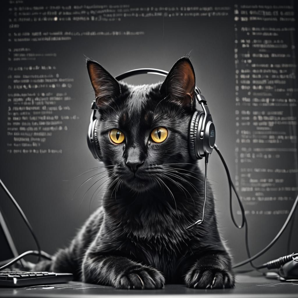 Hyperrealistic Black Cat Coding Inside Computer