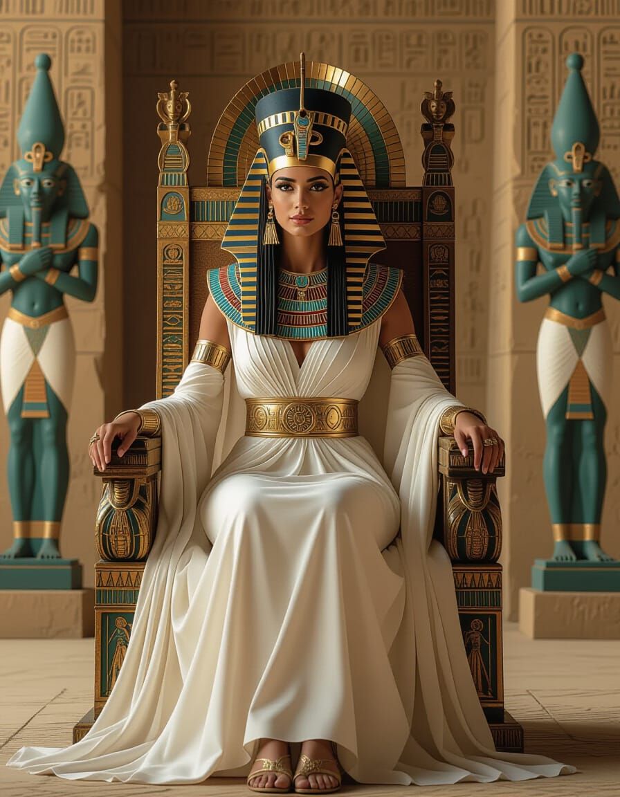 Ancient Egyptian Pharaoh Woman on Throne in Photorealistic S...