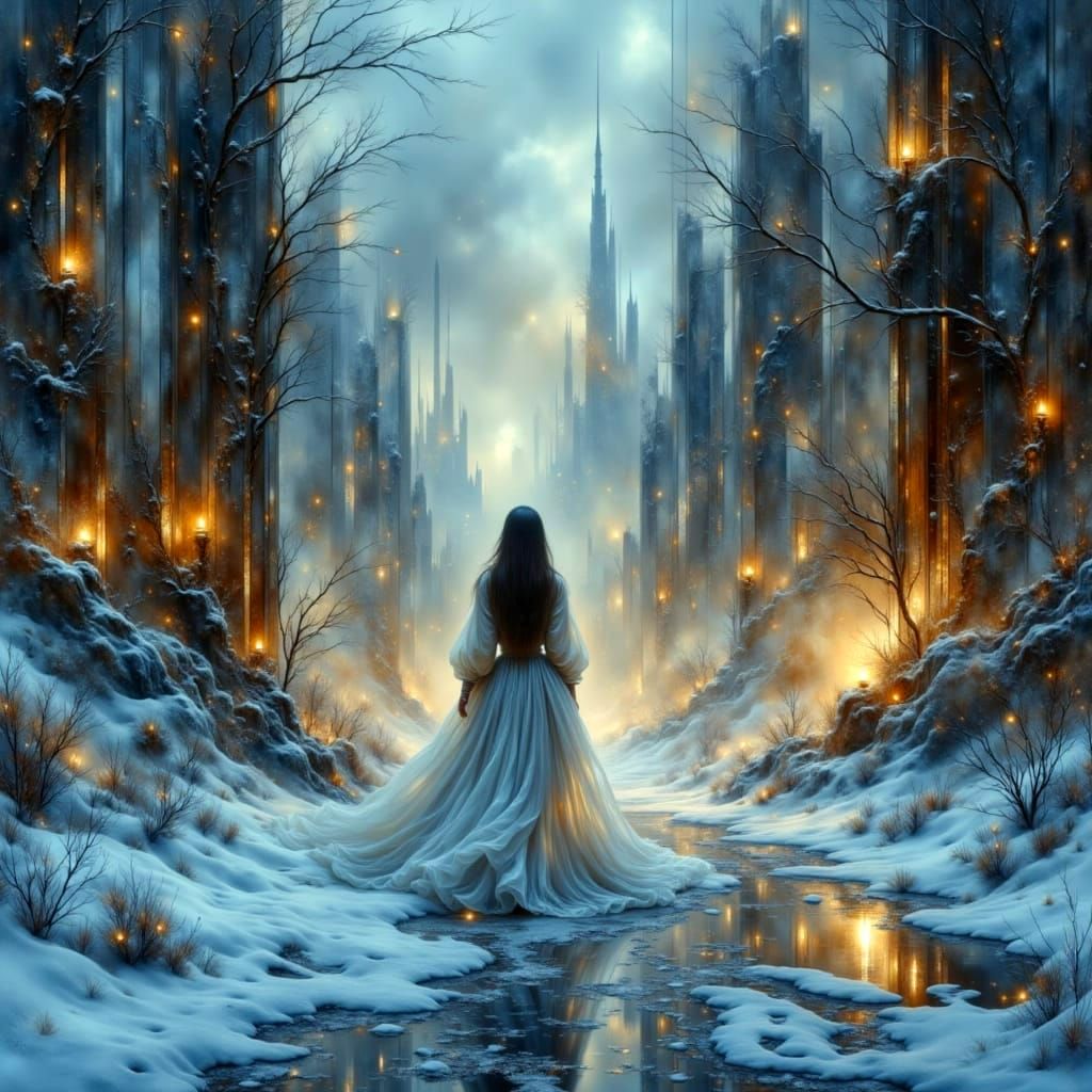 Romantic Winter Landscape with Metallic Accents