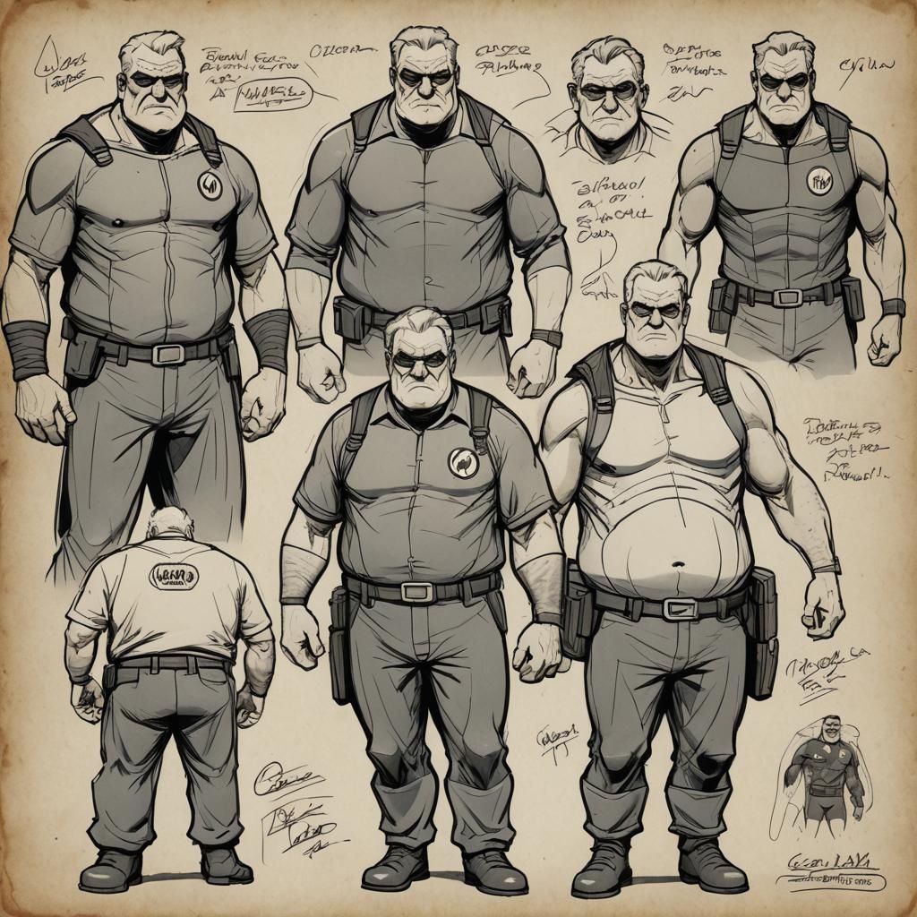 Superhero Model Sheet: Old Fat Dad Character