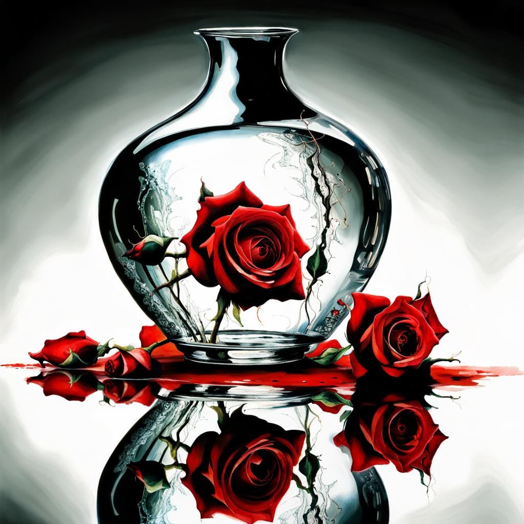 Dark Fantasy Roses Vase Mirrored Reflection