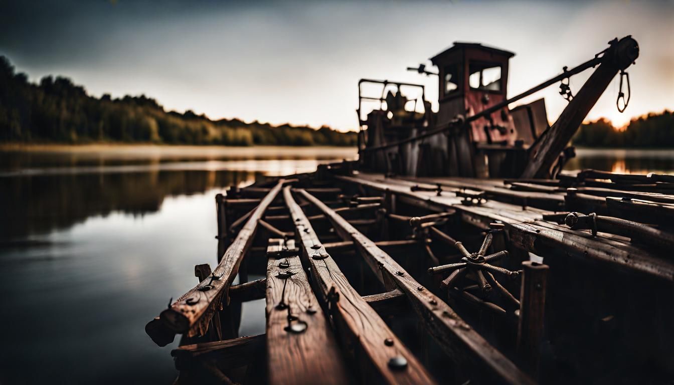 Antique Wooden River Dredge in Natural Ambient Light