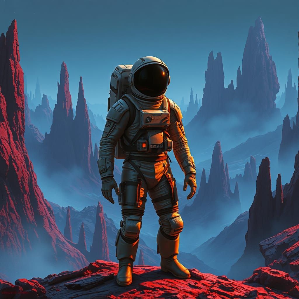 Astronaut on Alien Planet in Sci-Fi Style