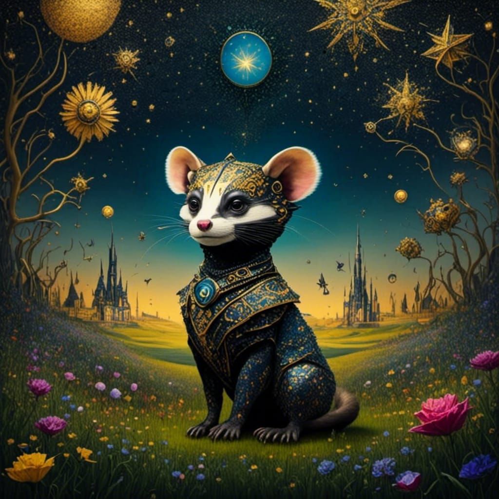 Ferret and Frog in Starry Meadow