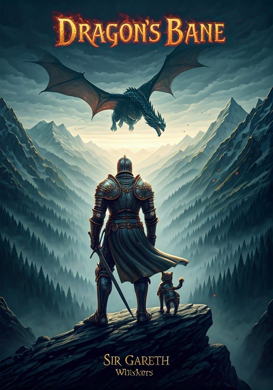 Heroic Knight and Dragon in Celtic Landscape
