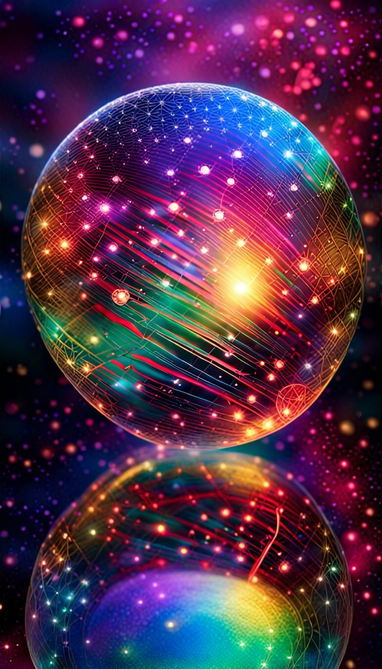 Iridescent Orb on Prismatic Background in Psychedelic Style