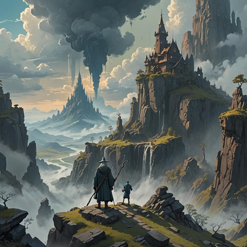 Epic Wizard in Fantasy Landscape, Matte Painting