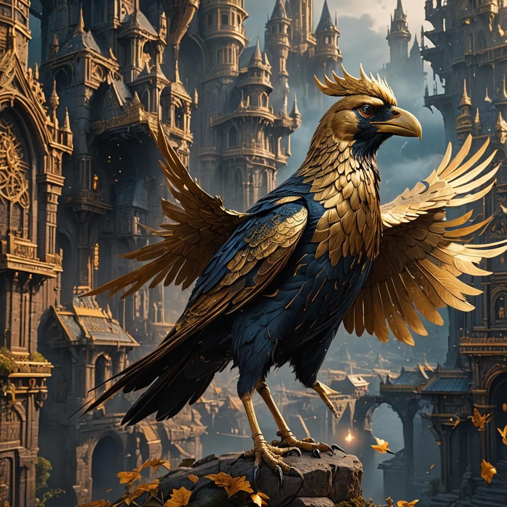 Golden Crow Fantasy Concept Art in Deep Color