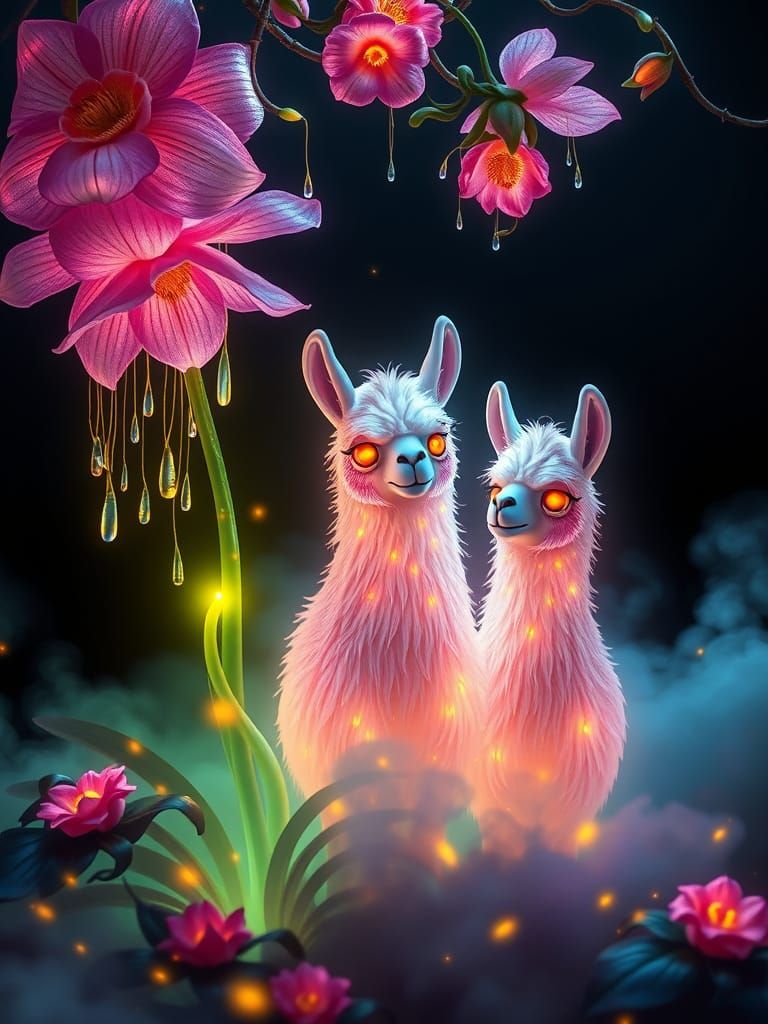 Bioluminescent Flowers and Llama Topiaries in Alcohol Ink Ar...
