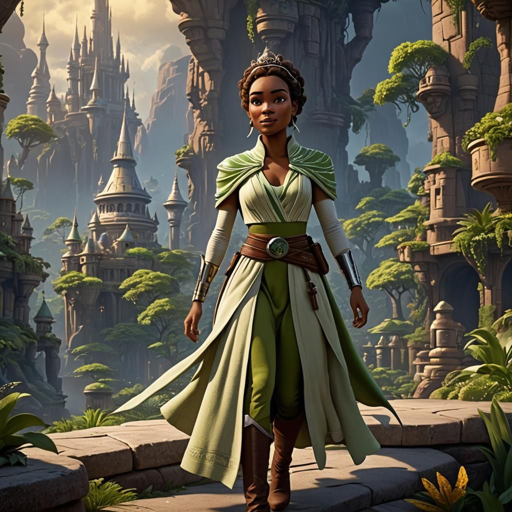 Princess Tiana as Jedi in Disney Style
