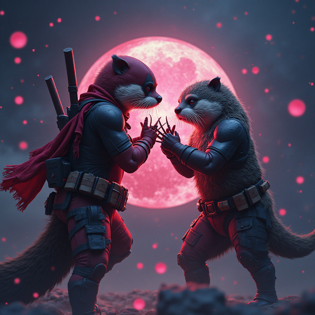 Otter Deadpool and Wolverine Battle in Starry Void
