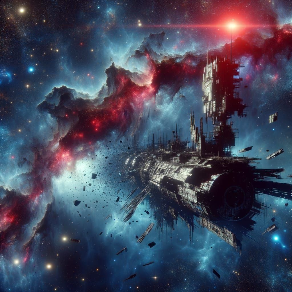 Wreckage of Abandoned Dreadnought Drifting in Deep Space