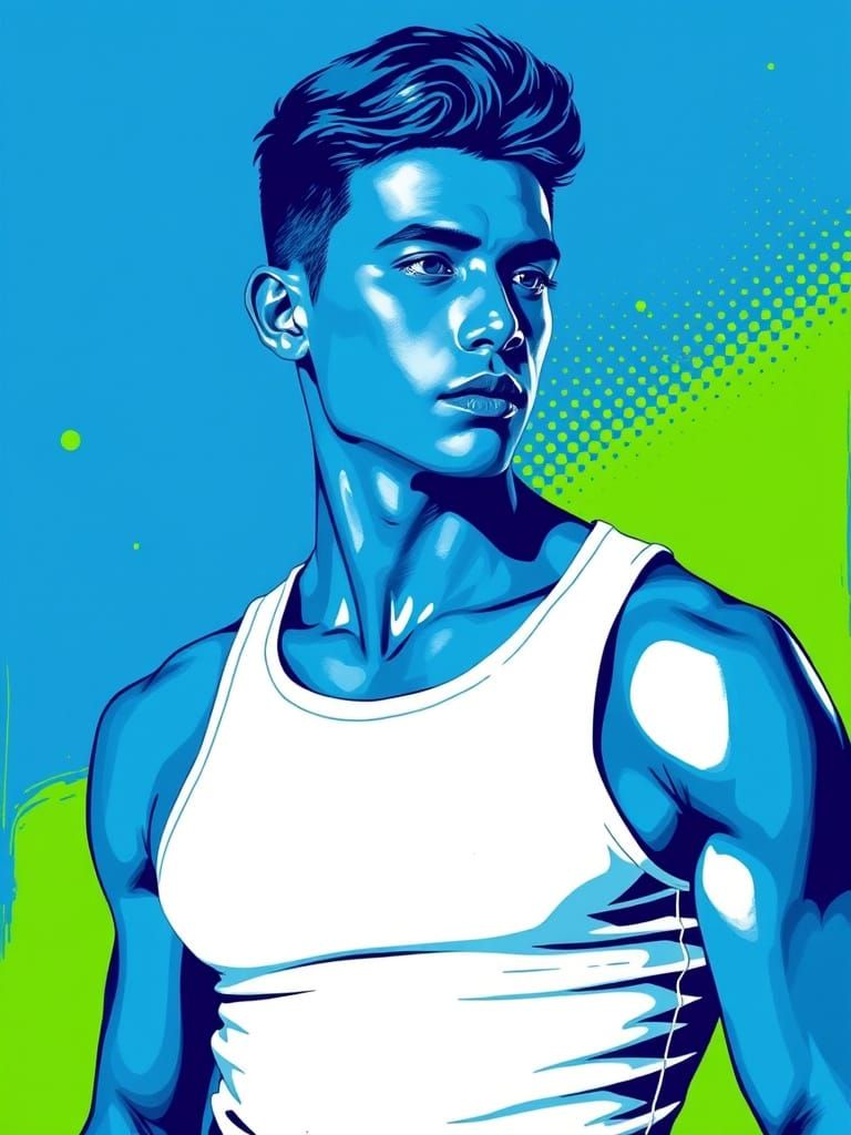 Dynamic Pop Art Portrait in Bold Blue and Green
