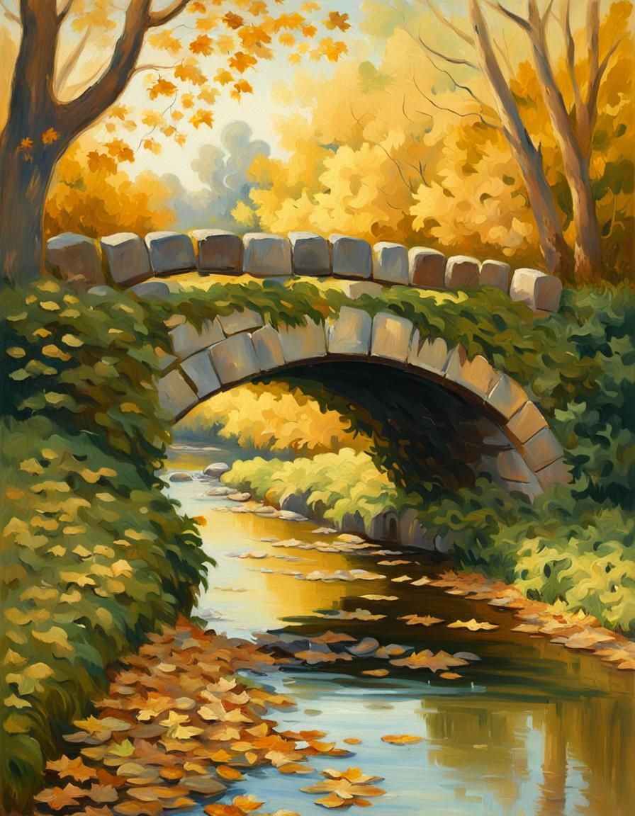 Charming Stone Bridge in Impressionist Style