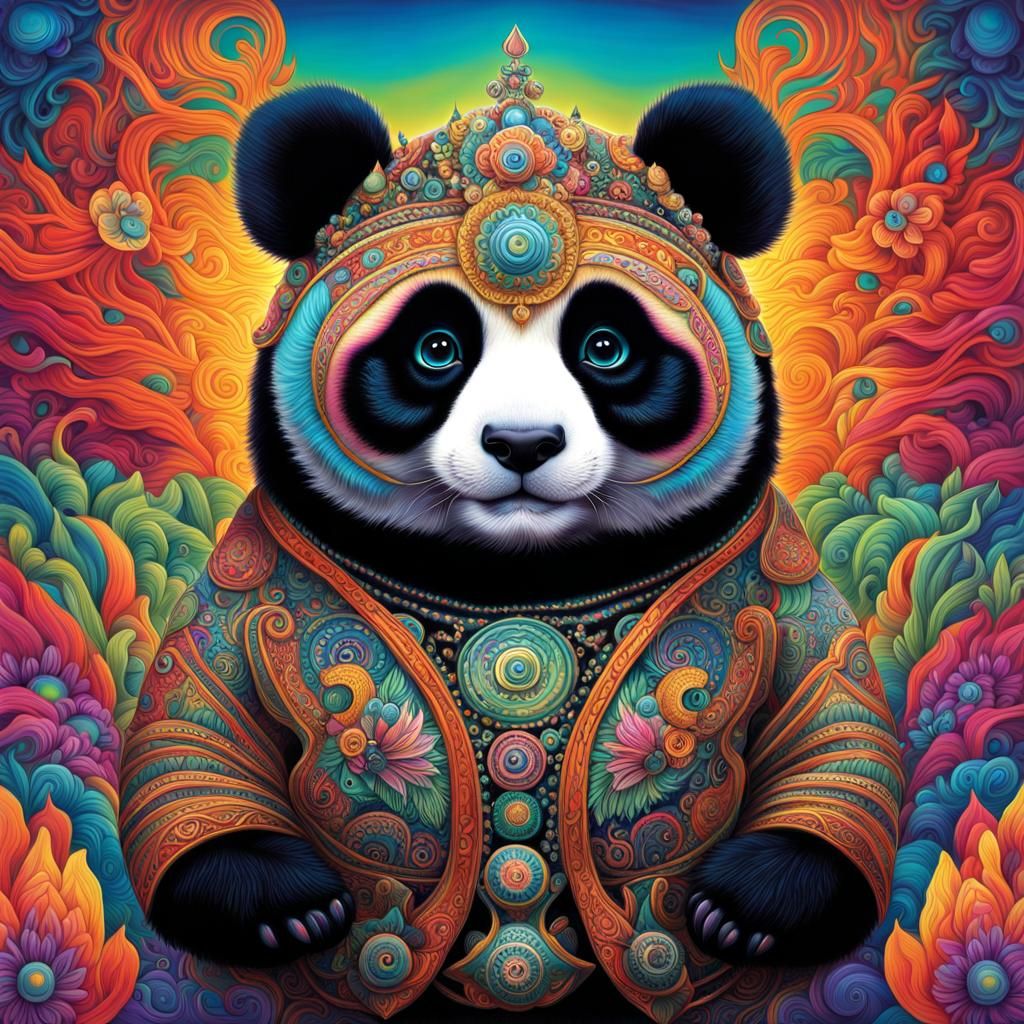 Psychedelic Panda Portrait in 3D Liquid Art Style