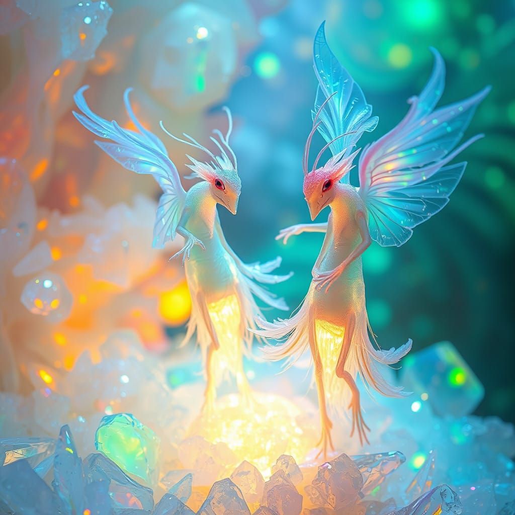 Glowing, Iridescent Creatures in a Vibrant, Otherworldly Bio...