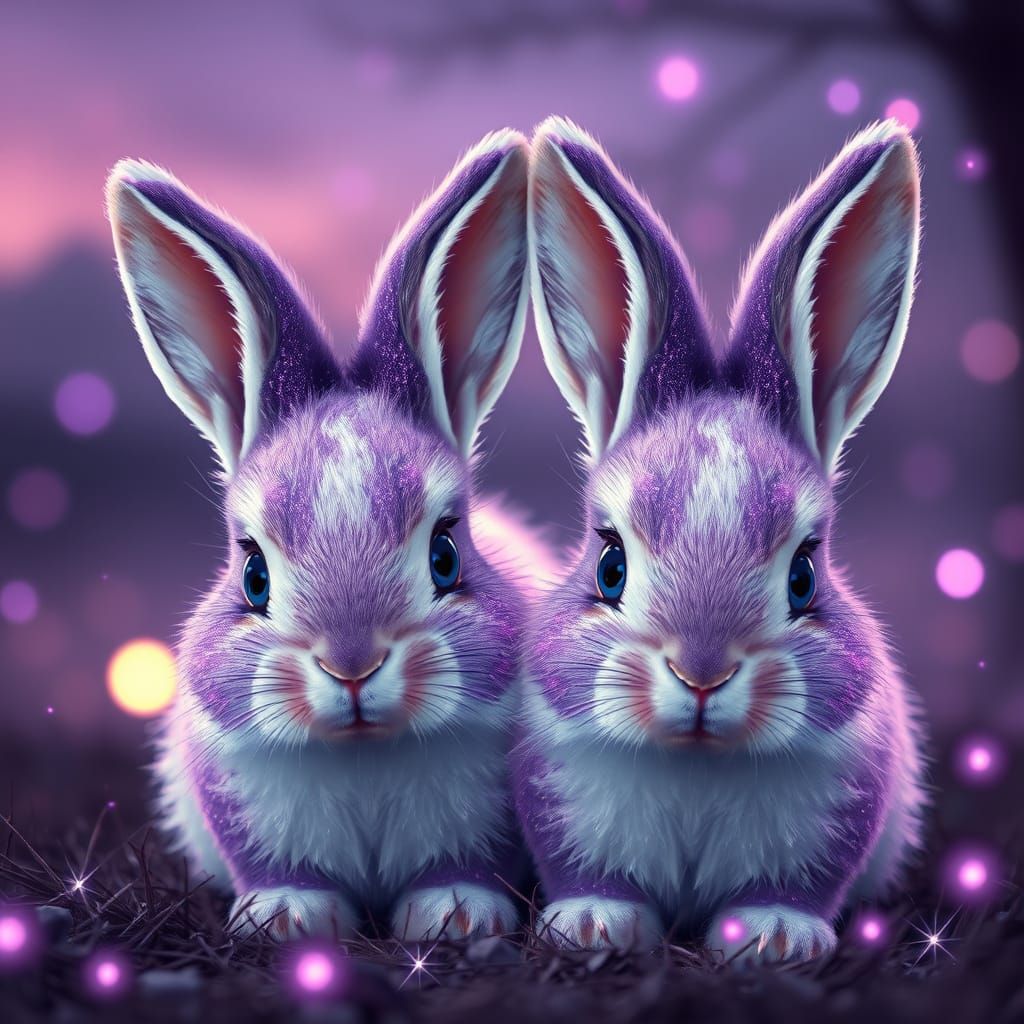 Dreamlike Rabbits in a Sparkling Night Sky