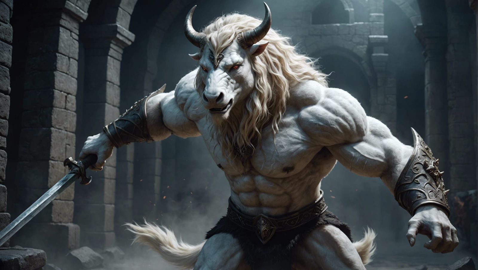 Minotaur-Unicorn Hybrid in Labyrinth Fight