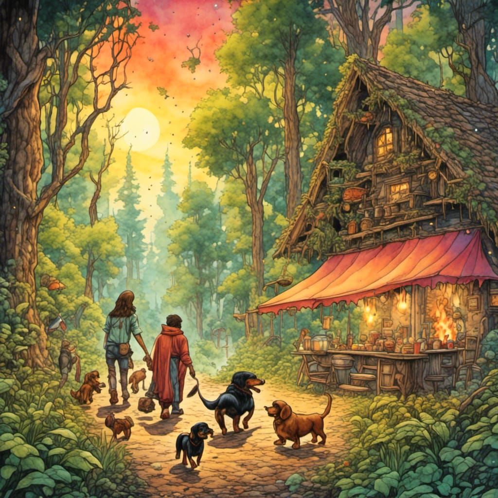 Dachshund and Ewoks BBQ in Ghibli Style