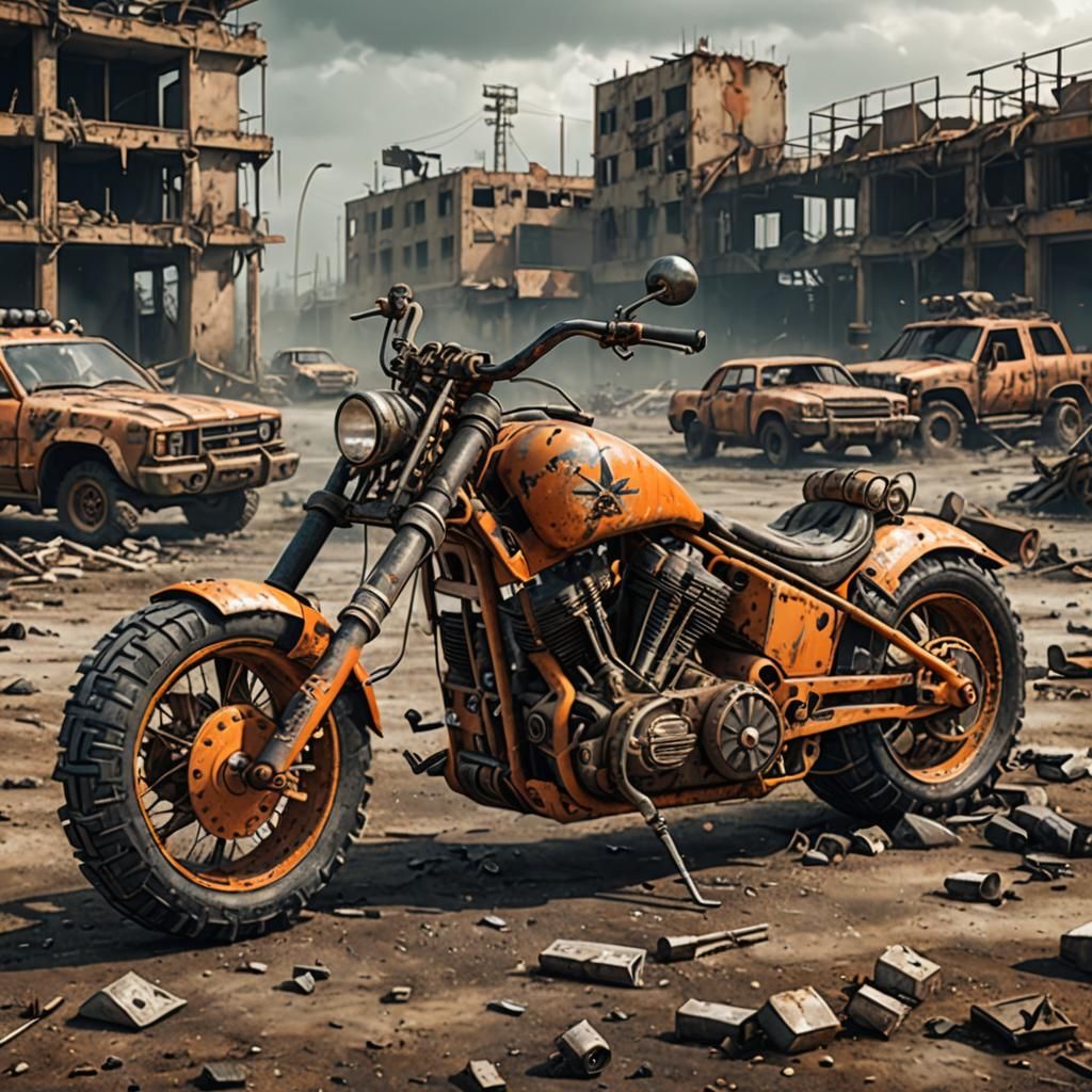 Rusty Orange Chopper Roams the Post-Apocalyptic Wastes