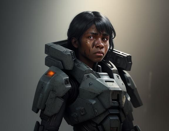 Wounded Mechwarrior Portrait in Hyperdetailed Style