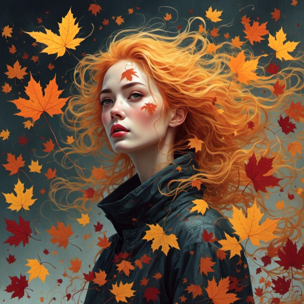 Ethereal Portrait: Whispers on the Autumn Wind
