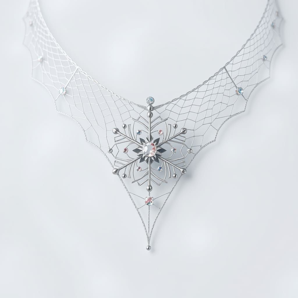Ethereal 3D Necklace in Delicate Silver and White Gold Mesh