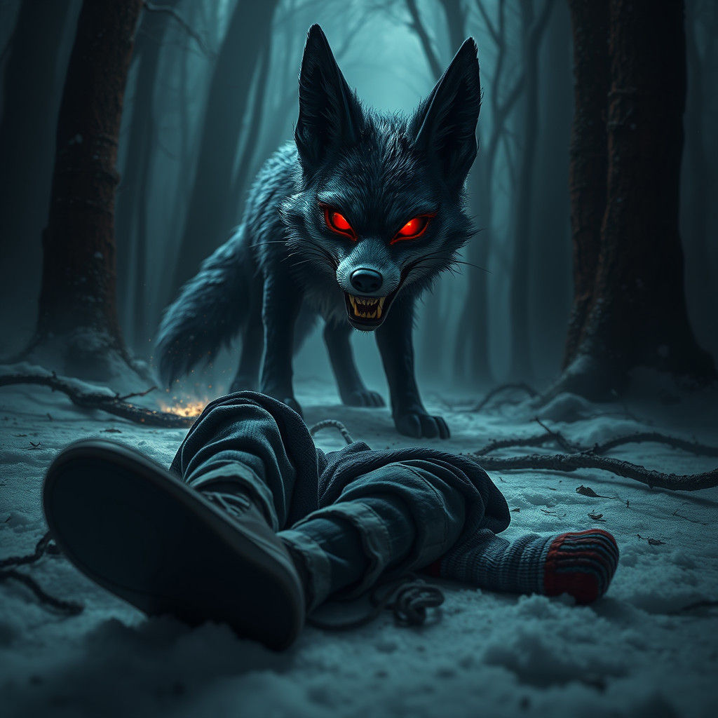 Eerie Fox in Snowy Forest Concept Art