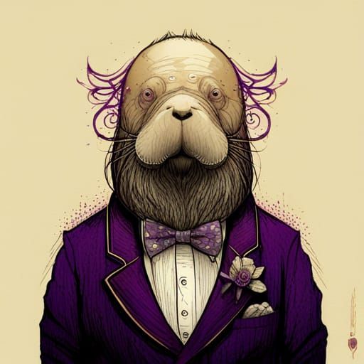 Wally the Walrus in a purple bowtie
