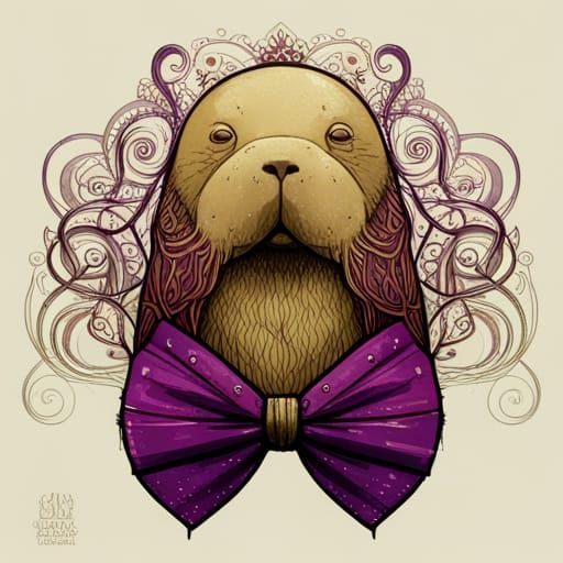 Wally the Walrus in a purple bowtie