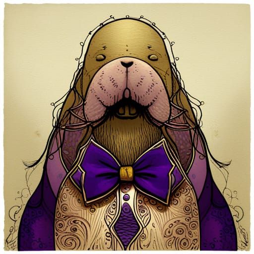 Wally the Walrus in a purple bowtie