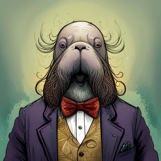 Wally the Walrus in a purple bowtie