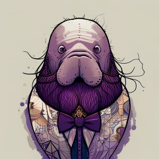 Wally the Walrus in a purple bowtie