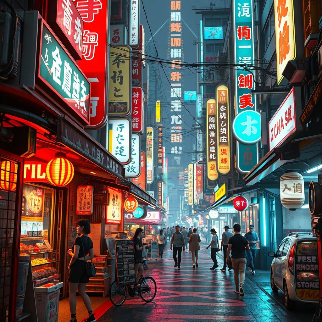 Futuristic Tokyo Street Market in Neon-Lit 3D Anime Style