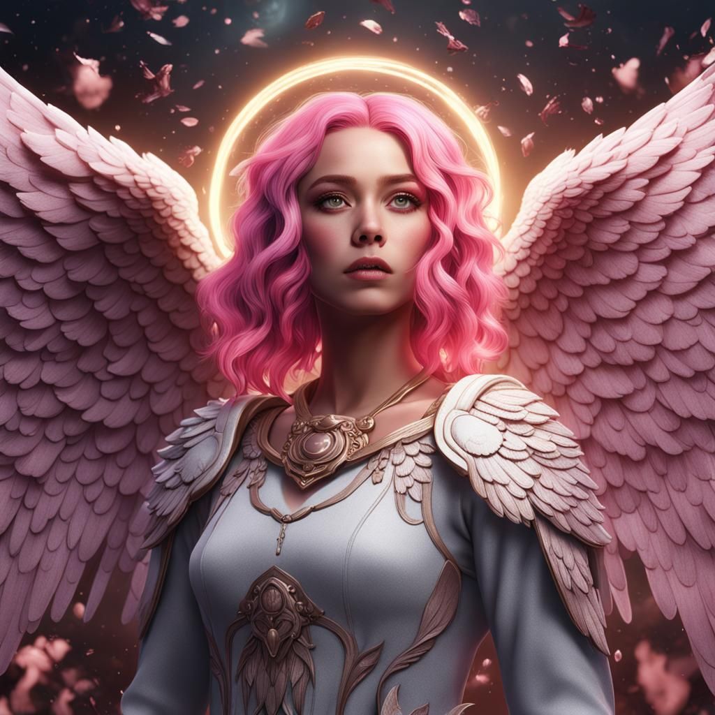Angelic Pink-Haired Woman in Detailed Matte Painting